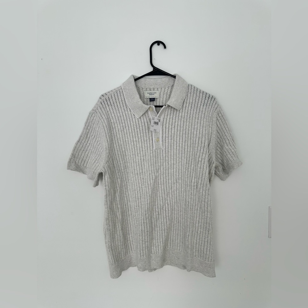 NWT AE Weekend Tipped Sweater Polo Shirt - Picture 2 of 6